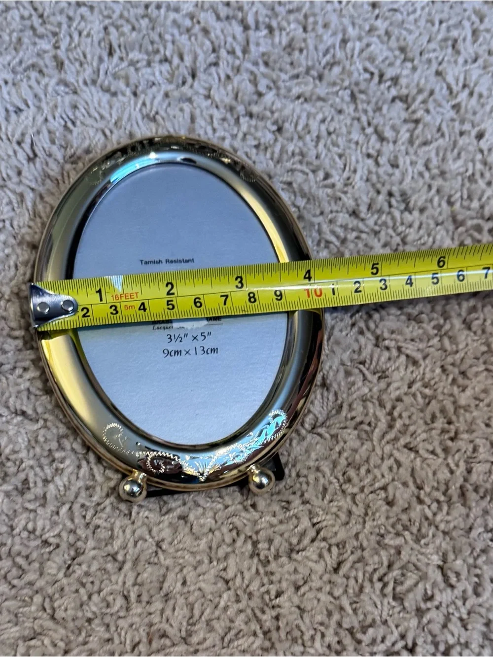 Vtg Silver Plated Brass Oval Photo Frame, Floral Engraved, Easel Back 3.5x5